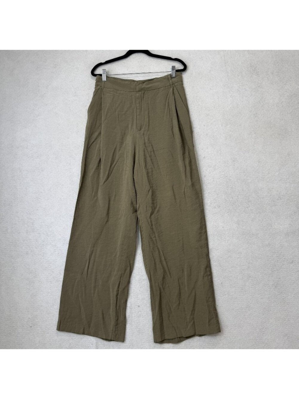 Zara Pants Womens Small Green Crepe Wide Leg Pleated Dress Pockets Work Office